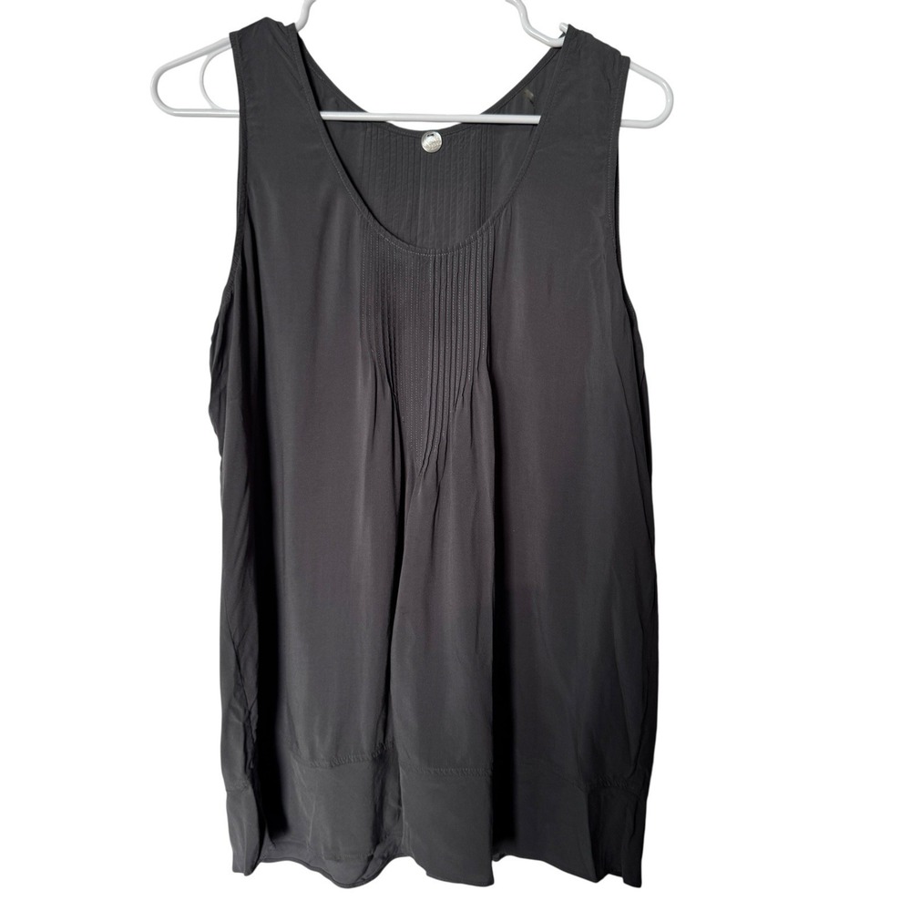 Margaret‎ O'Leary Women Tank Gray Large Pintucks Sleeveless Top Blouse READ